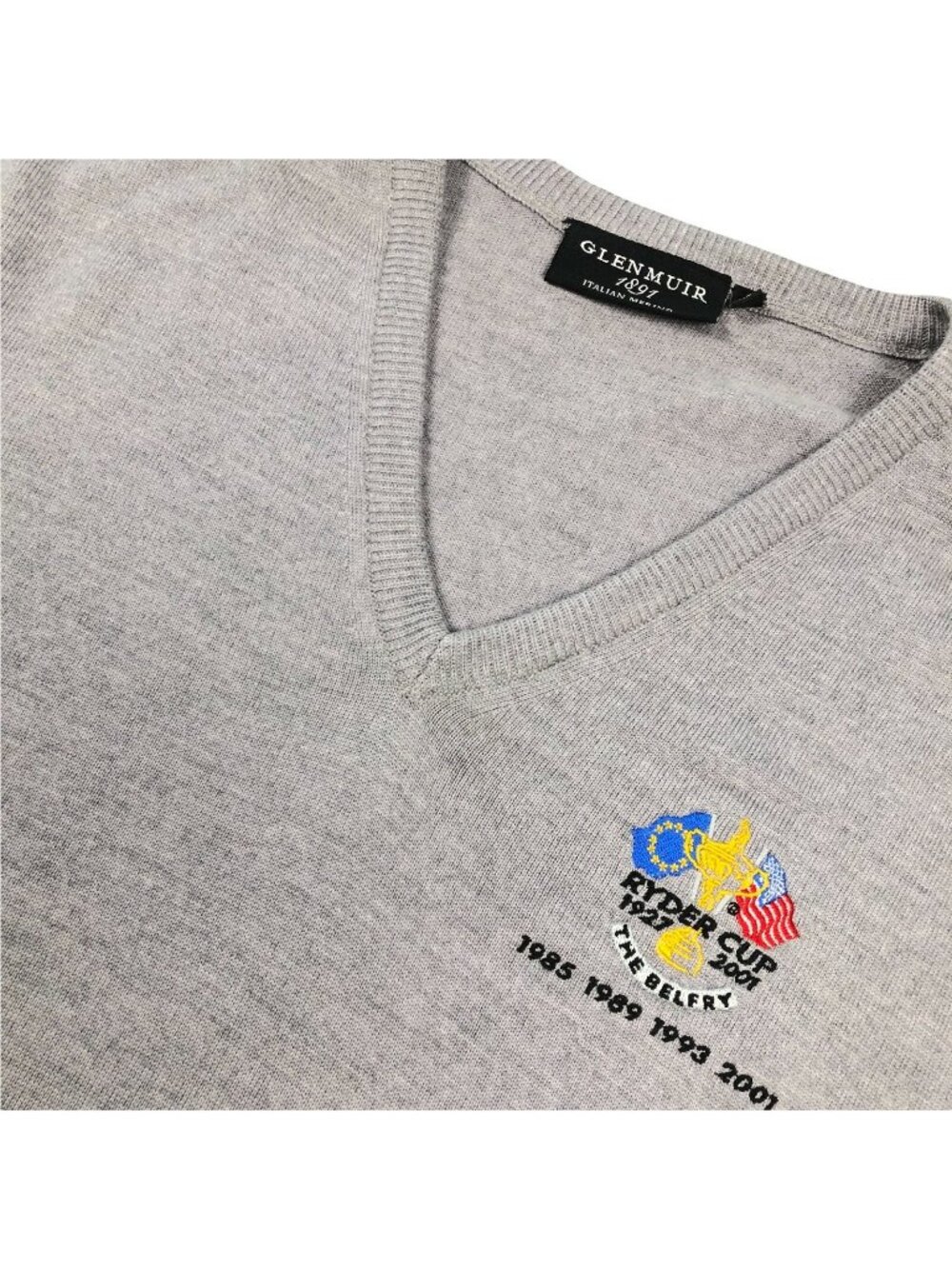 Glenmuir Men's 2001 Ryder Cup The Belfry Merino Wool V-Neck Sweater Gray • XL